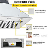 Insert Range Hood, 800CFM 3-Speed, 36 Inch Stainless Steel Built-in Kitchen Vent with Push Button Control LED Lights Baffle Filters, Ducted/Ductless Convertible, ETL Listed